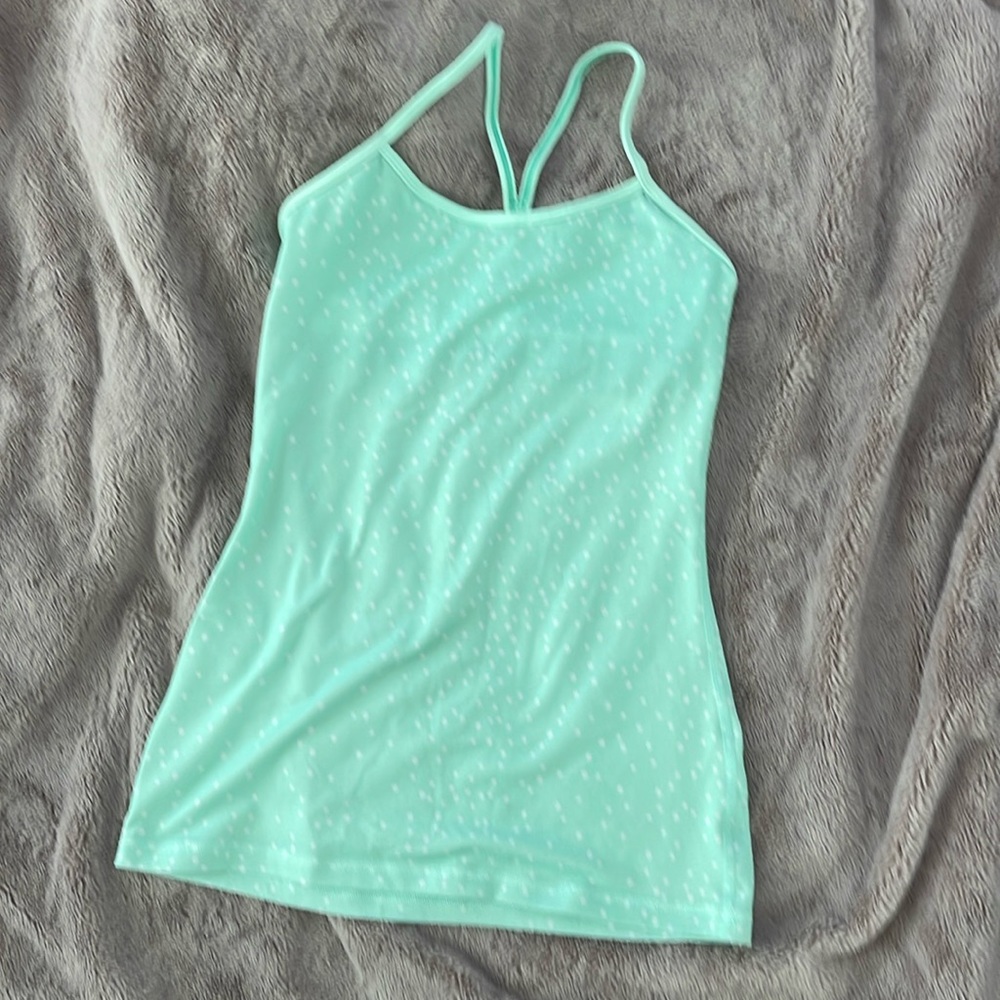 Lululemon Power Y Tank mint green with white dots sz 4 EUC